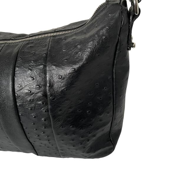 Furla Soho Hobo Bag Leather Shoulder Top Handle Ostrich Embossed $398 Black EUC - Picture 3 of 13